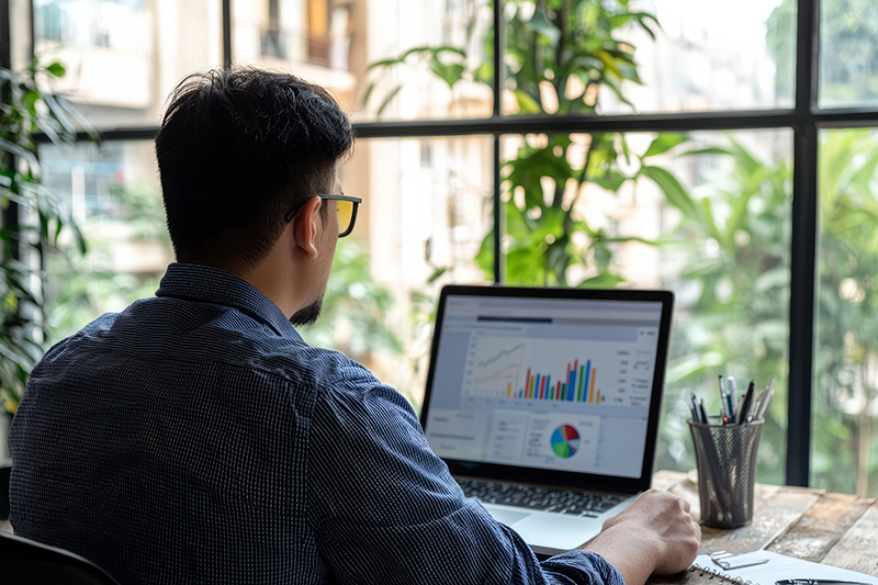 A small business owner evaluates their business performance